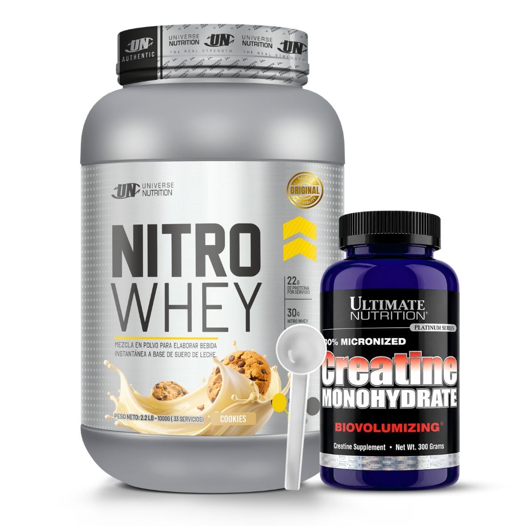PROTEINA NITRO WHEY 1 KG - COOKIE AND CREAM + CREATINA ULTIMATE NUTRITION 300 G + SCOOP - 1
