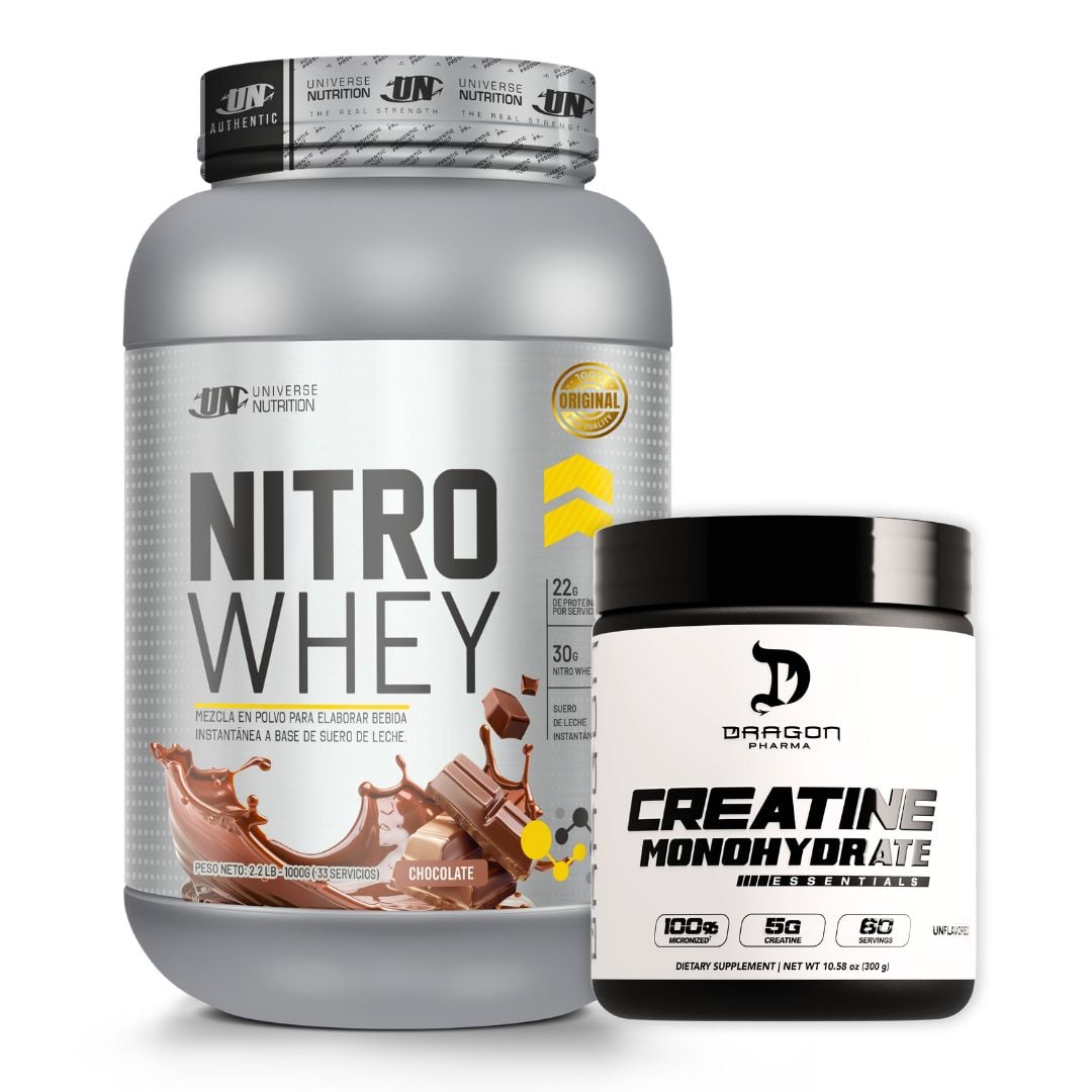 PROTEINA NITRO WHEY 1 KG - CHOCOLATE + CREATINA DRAGON PHARMA 300 G - 1