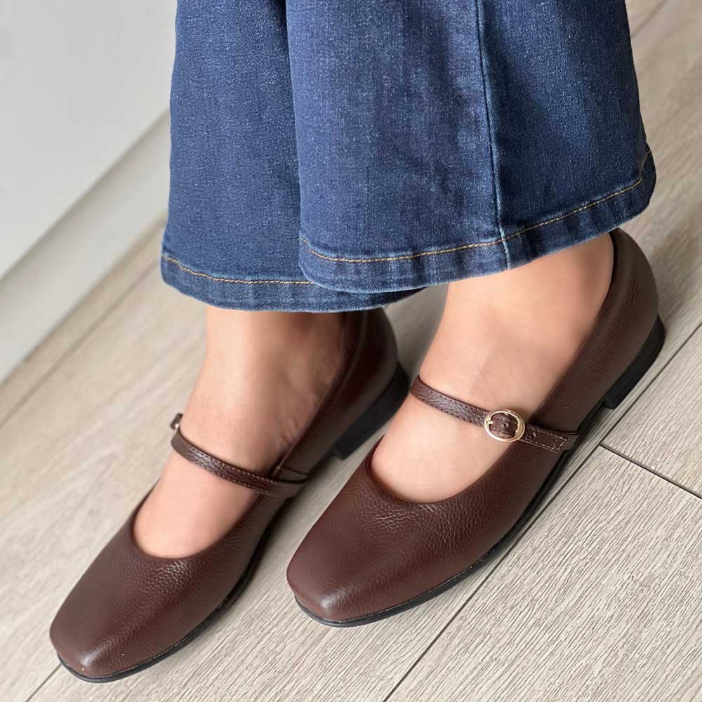 BALERINA DE CUERO MARRON ZAZA PARA MUJER - 1