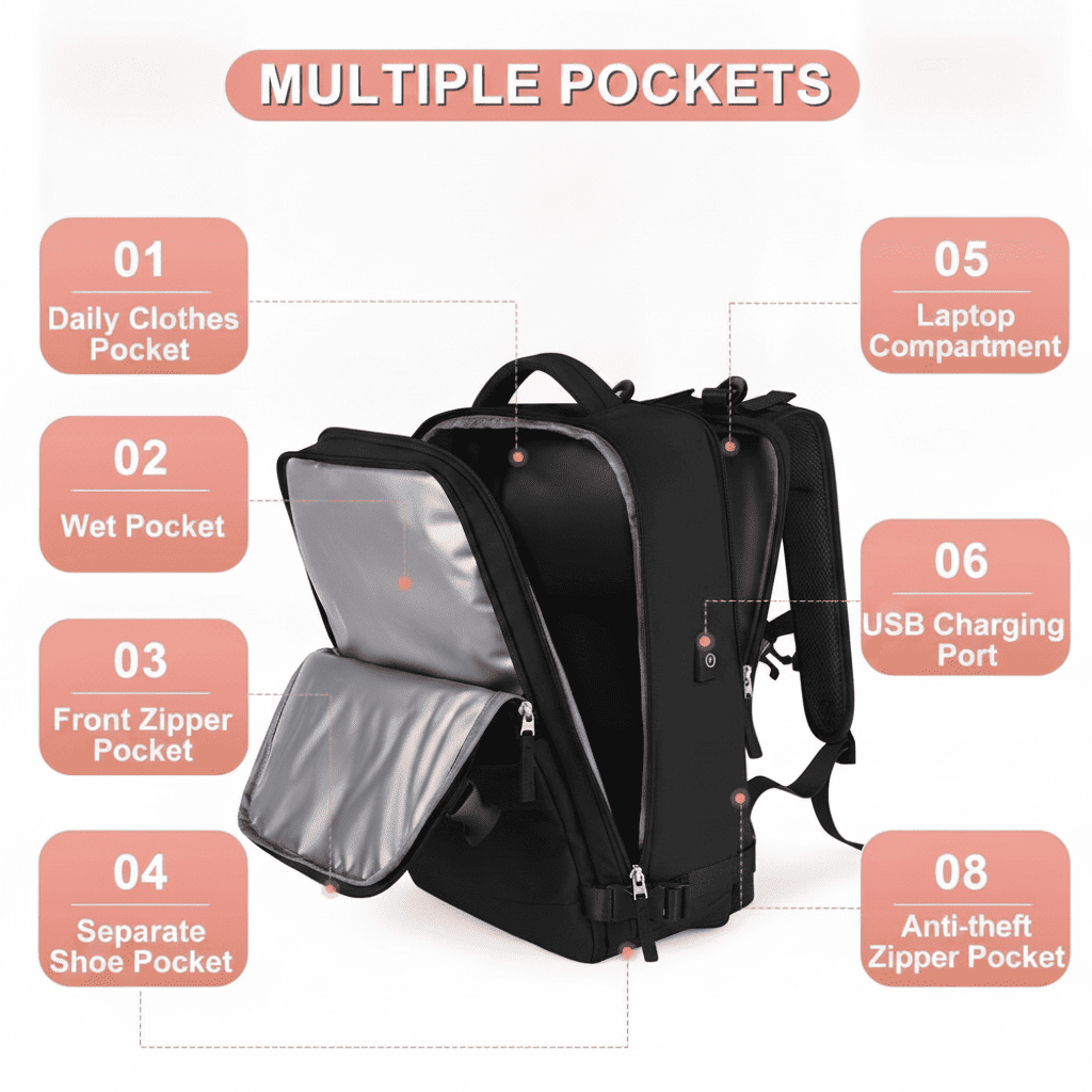 MOCHILA VIAJERA EQUIPAJE DE MANO PORTALAPTOP MULTIFUNCIONAL - 7
