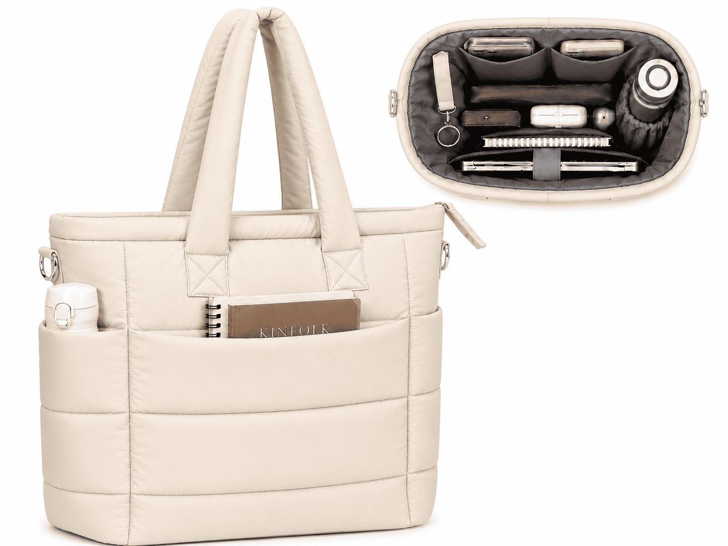 BOLSO PUFFER PORTALAPTOP, TOTE BAGS UNIVERSITARIO, EJECUTIVO Y VIAJE - HUESO - 1