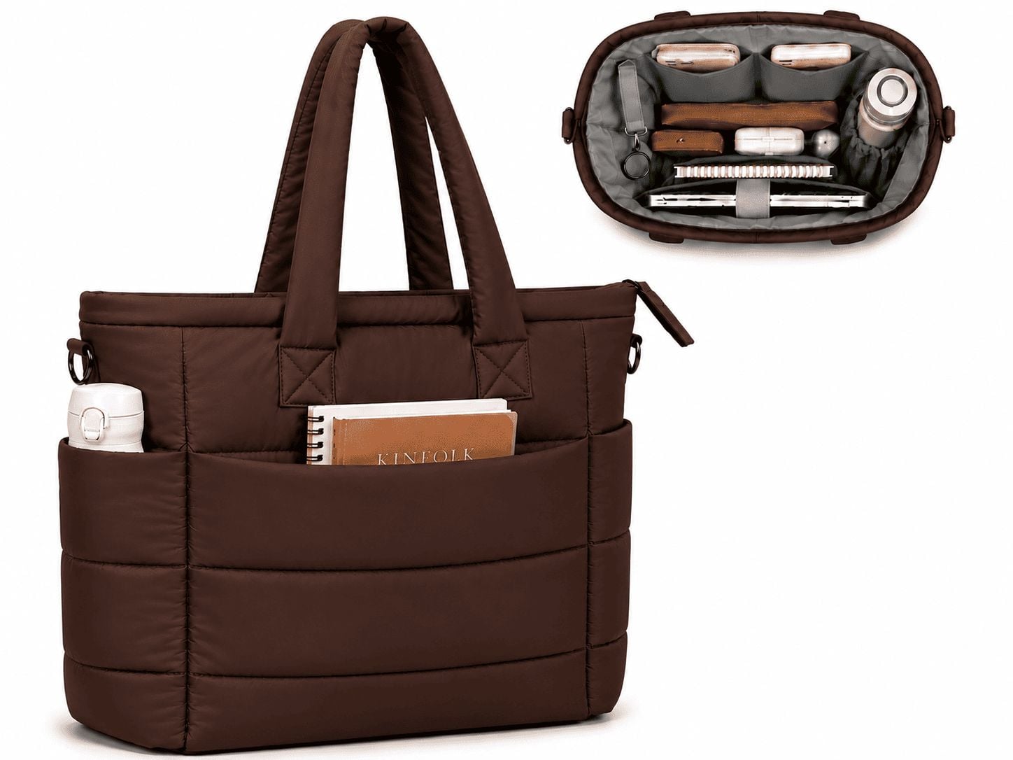BOLSO PUFFER PORTALAPTOP, TOTE BAGS UNIVERSITARIO, EJECUTIVO Y VIAJE - HUESO - 1