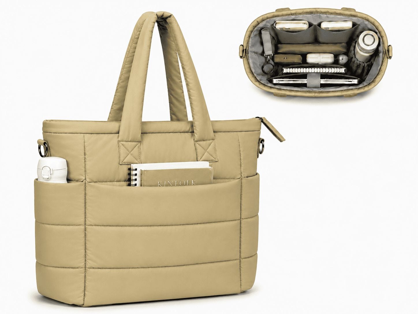 BOLSO PUFFER PORTALAPTOP, TOTE BAGS UNIVERSITARIO, EJECUTIVO Y VIAJE - HUESO - 1