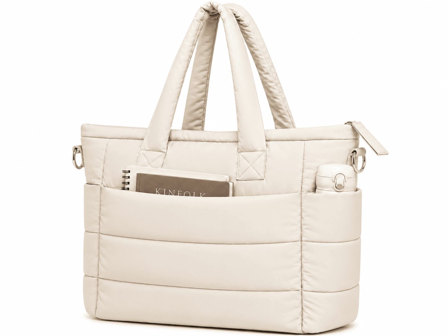 BOLSO PUFFER PORTALAPTOP, TOTE BAGS UNIVERSITARIO, EJECUTIVO Y VIAJE - HUESO - 2