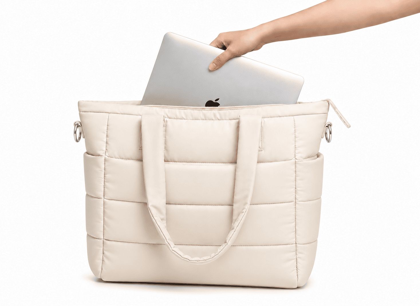 BOLSO PUFFER PORTALAPTOP, TOTE BAGS UNIVERSITARIO, EJECUTIVO Y VIAJE - HUESO - 6
