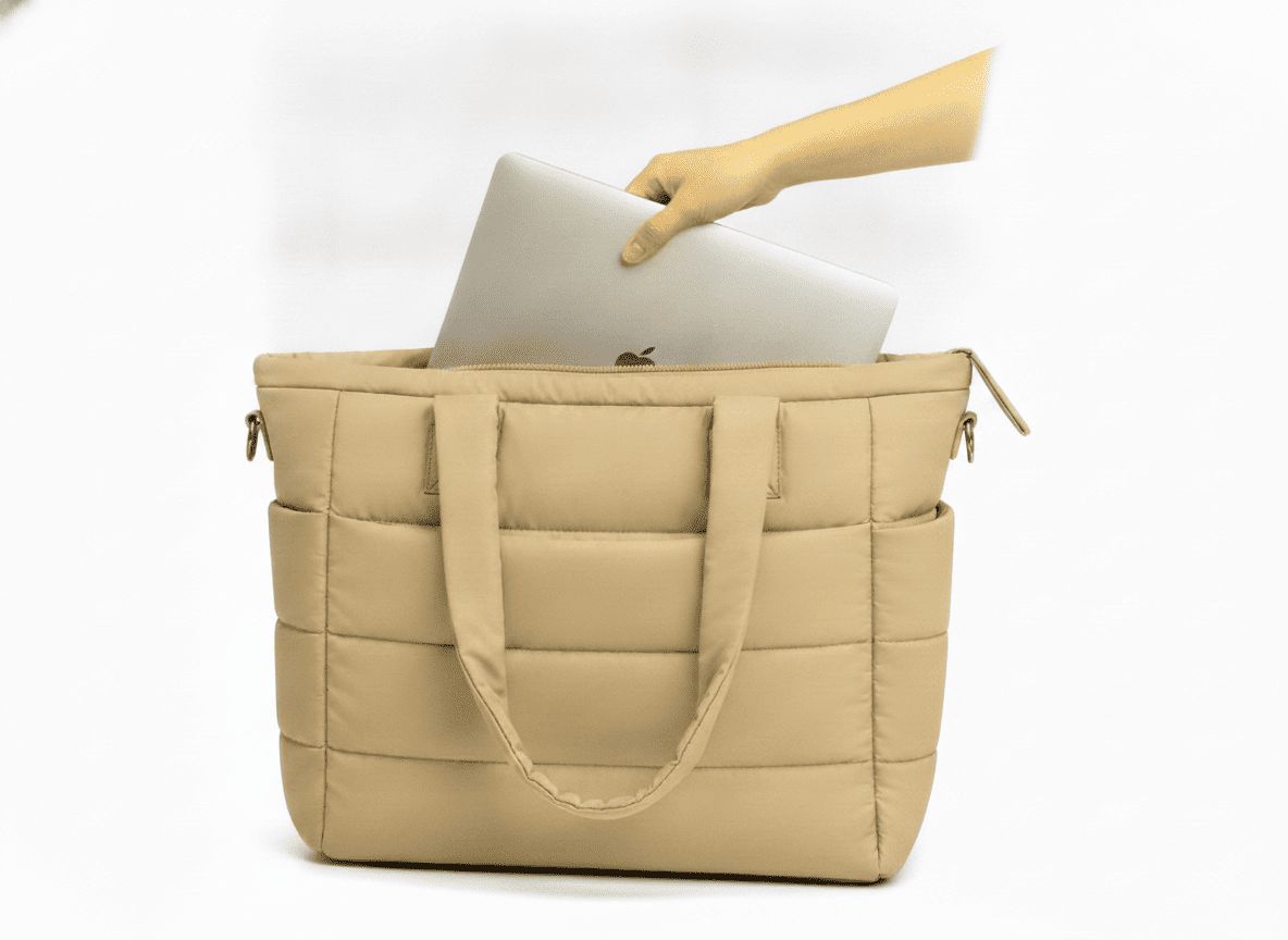BOLSO PUFFER PORTALAPTOP, TOTE BAGS UNIVERSITARIO, EJECUTIVO Y VIAJE - HUESO - 6