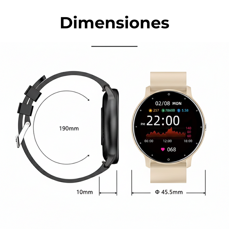 RELOJ INTELIGENTE SMARTWATCH ZL02 REDONDO UNISEX LLAMADAS BLUETOOTH FITNESS COLOR NEGRO - 5