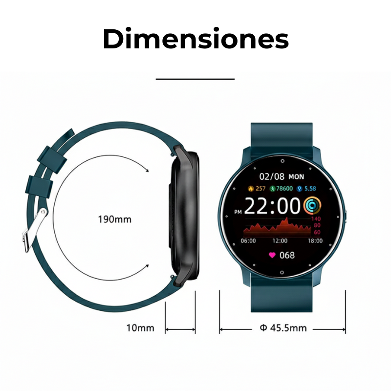 RELOJ INTELIGENTE SMARTWATCH ZL02 REDONDO UNISEX LLAMADAS BLUETOOTH FITNESS COLOR NEGRO - 7