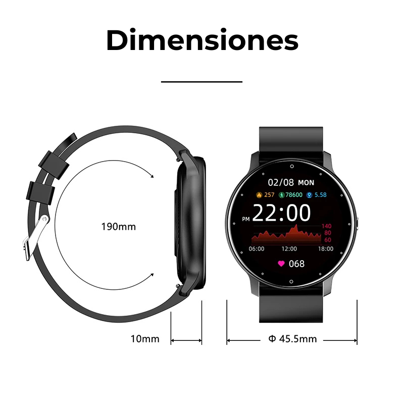 RELOJ INTELIGENTE SMARTWATCH ZL02 REDONDO UNISEX LLAMADAS BLUETOOTH FITNESS COLOR NEGRO - 9