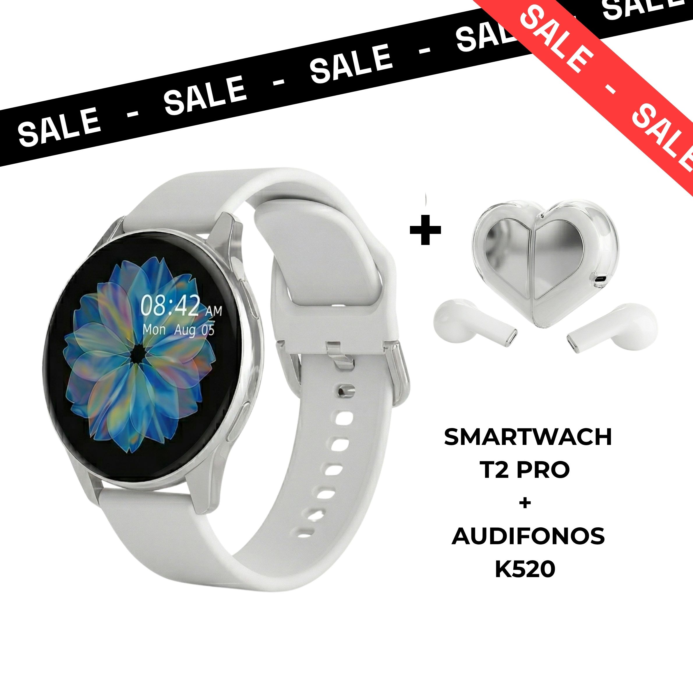 PACK SMARTWATCH T2 PRO LLAMADAS MAS AUDÍFONOS TWS K520 BLUETOOTH 5.3 CON CANCELACIÓN DE RUIDO ENC PARA HOMBRE Y MUJER - 1