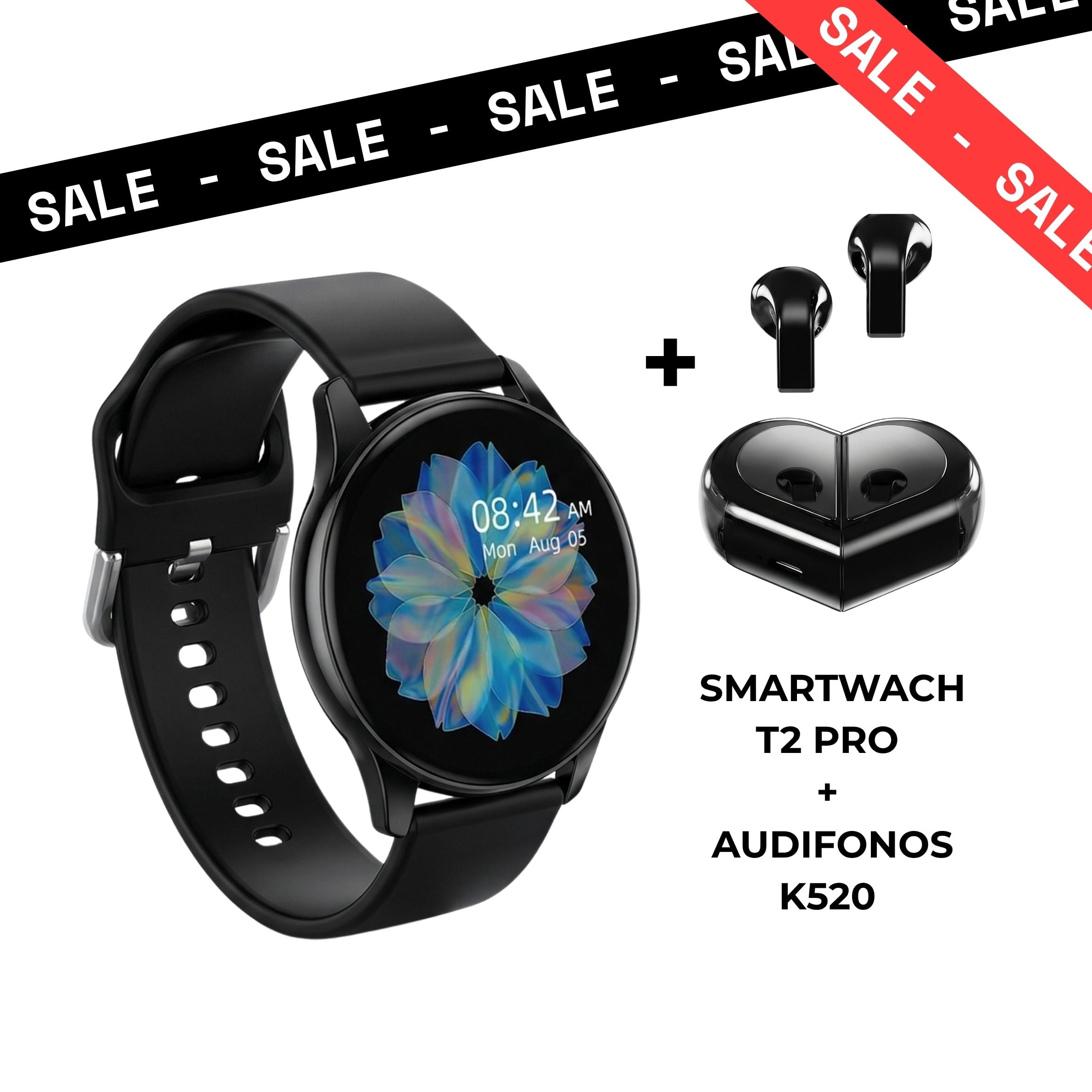 PACK SMARTWATCH T2 PRO LLAMADAS MAS AUDÍFONOS TWS K520 BLUETOOTH 5.3 CON CANCELACIÓN DE RUIDO ENC PARA HOMBRE Y MUJER - 2