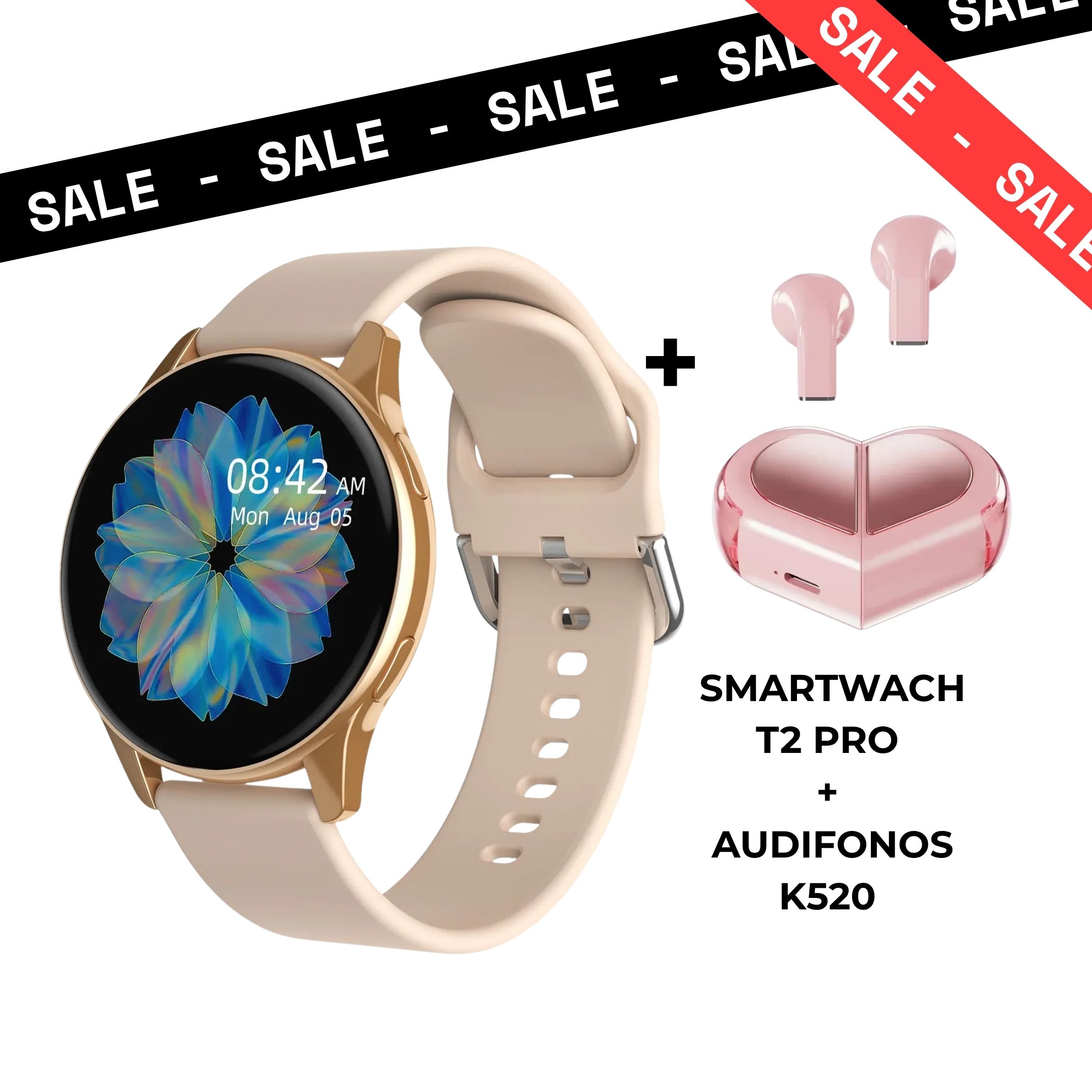 PACK SMARTWATCH T2 PRO LLAMADAS MAS AUDÍFONOS TWS K520 BLUETOOTH 5.3 CON CANCELACIÓN DE RUIDO ENC PARA HOMBRE Y MUJER - 3