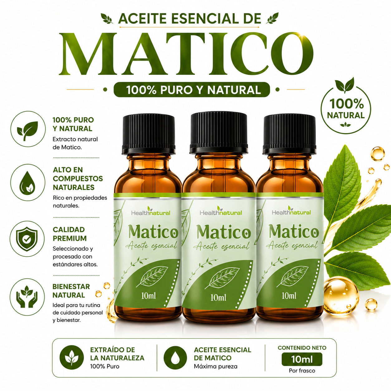PACK 3 ACEITE ESENCIAL DE MATICO HEALTHNATURAL 30ML - 1