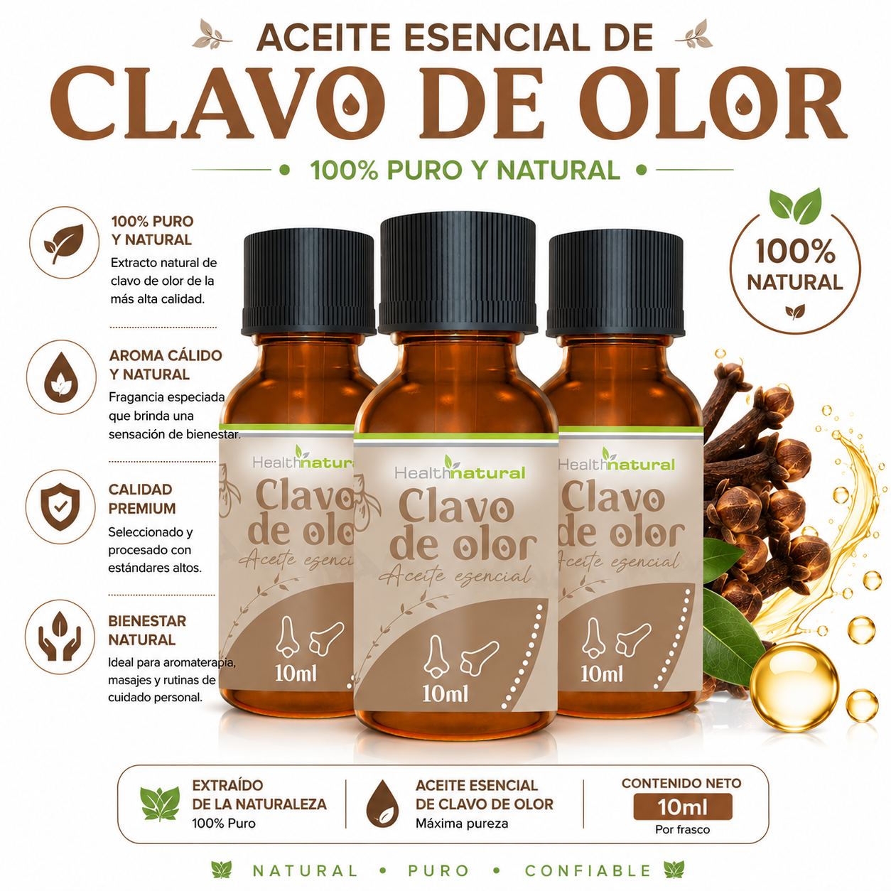 PACK 3 ACEITE ESENCIAL DE CLAVO DE OLOR HEALTHNATURAL 30ML - 1