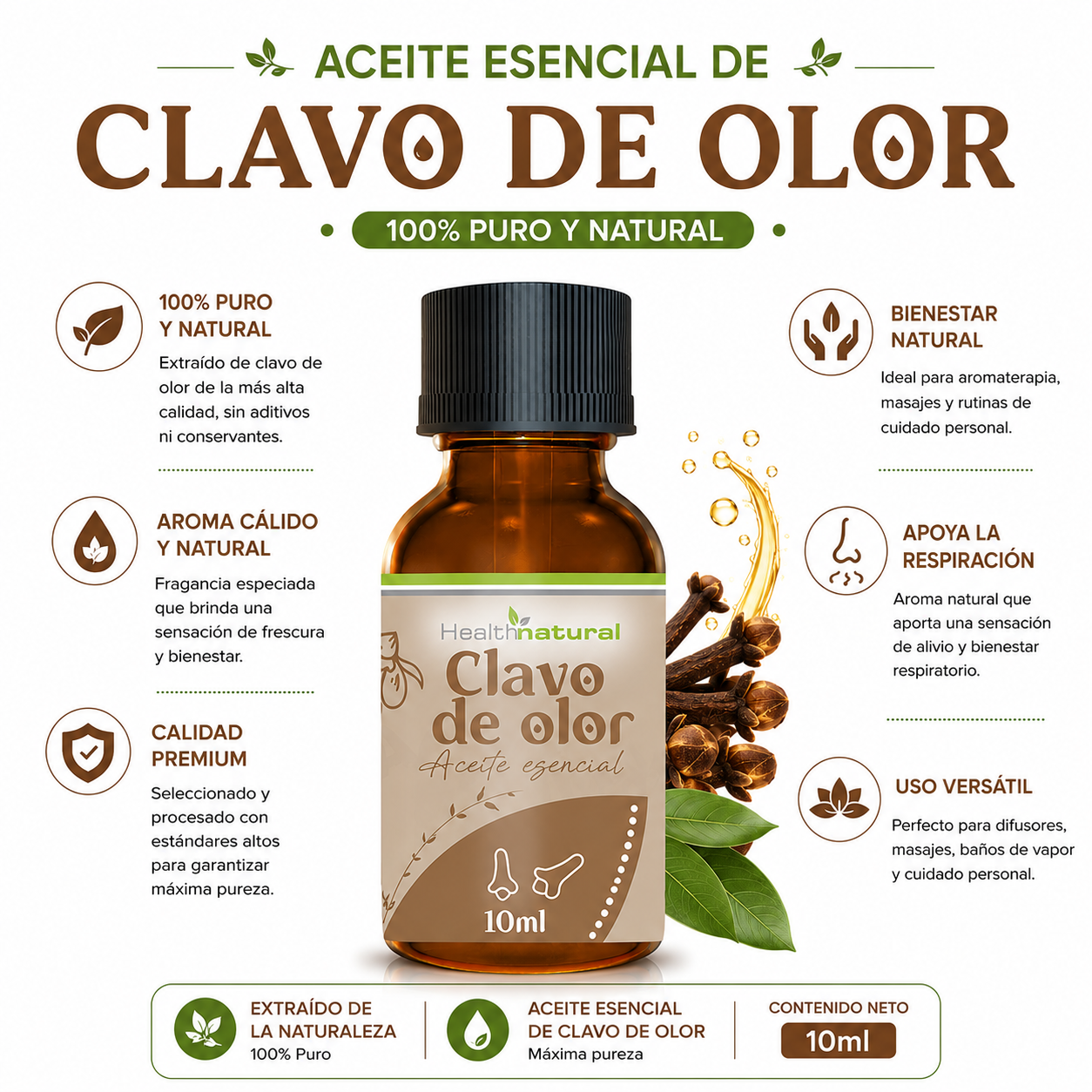 PACK 3 ACEITE ESENCIAL DE CLAVO DE OLOR HEALTHNATURAL 30ML - 2