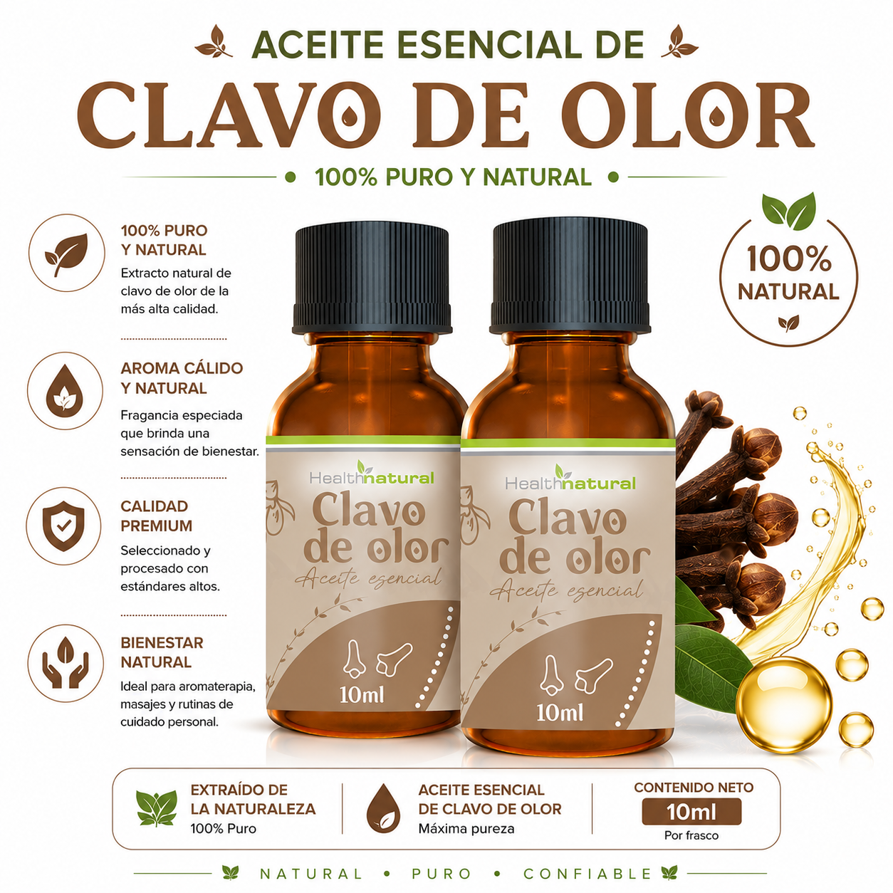 PACK 2 ACEITE ESENCIAL DE CLAVO DE OLOR HEALTHNATURAL 20ML - 1
