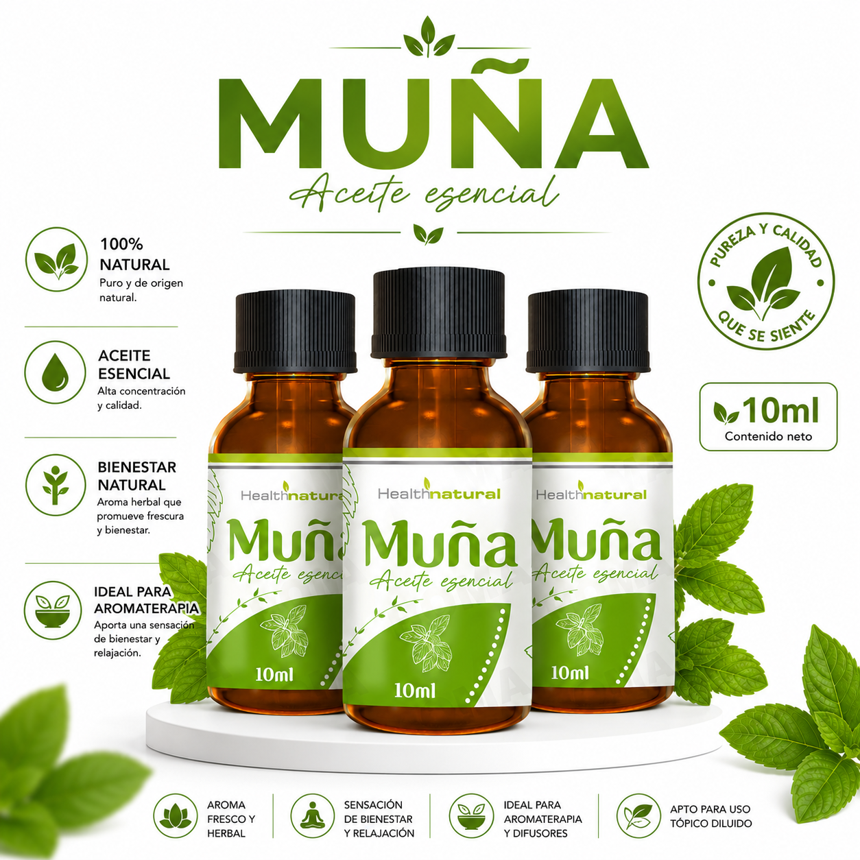 PACK 3 ACEITE ESENCIAL DE MUÑA HEALTHNATURAL 30ML - 1