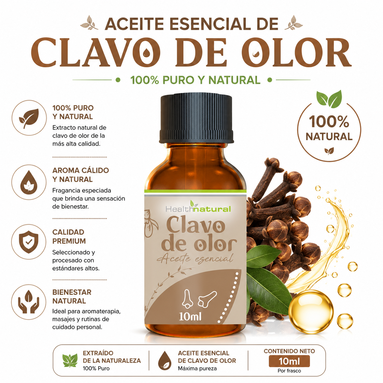 ACEITE ESENCIAL DE CLAVO DE OLOR HEALTHNATURAL 10ML - 1