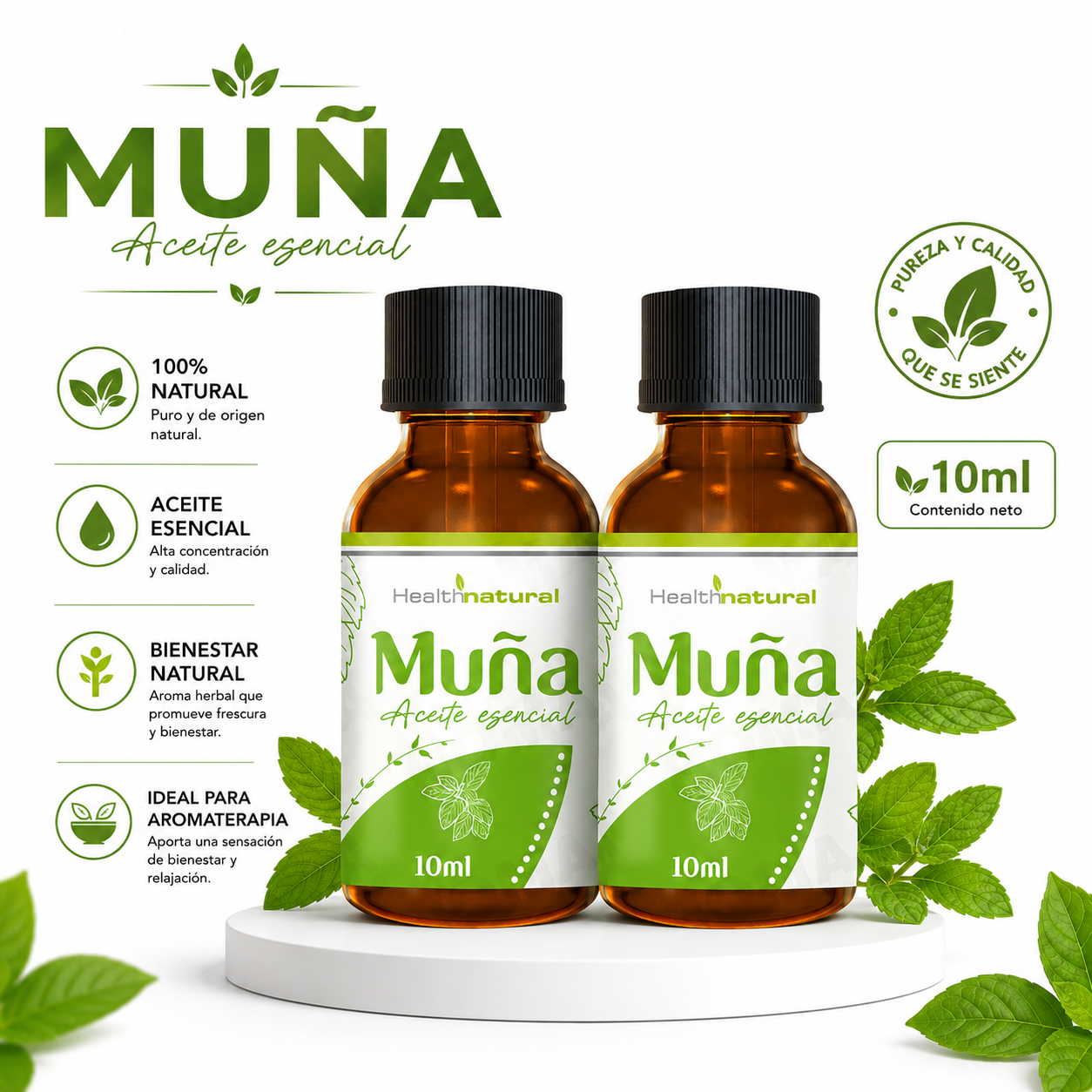 PACK 2 ACEITE ESENCIAL DE MUÑA HEALTHNATURAL 20ML - 1