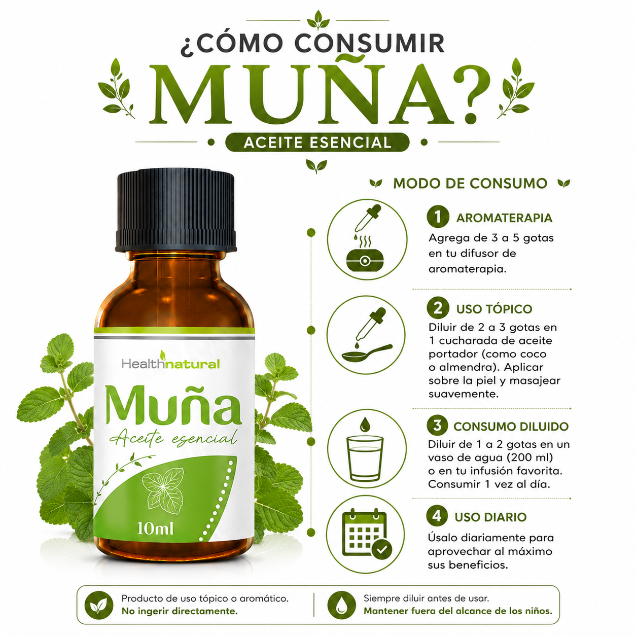 PACK 2 ACEITE ESENCIAL DE MUÑA HEALTHNATURAL 20ML - 3