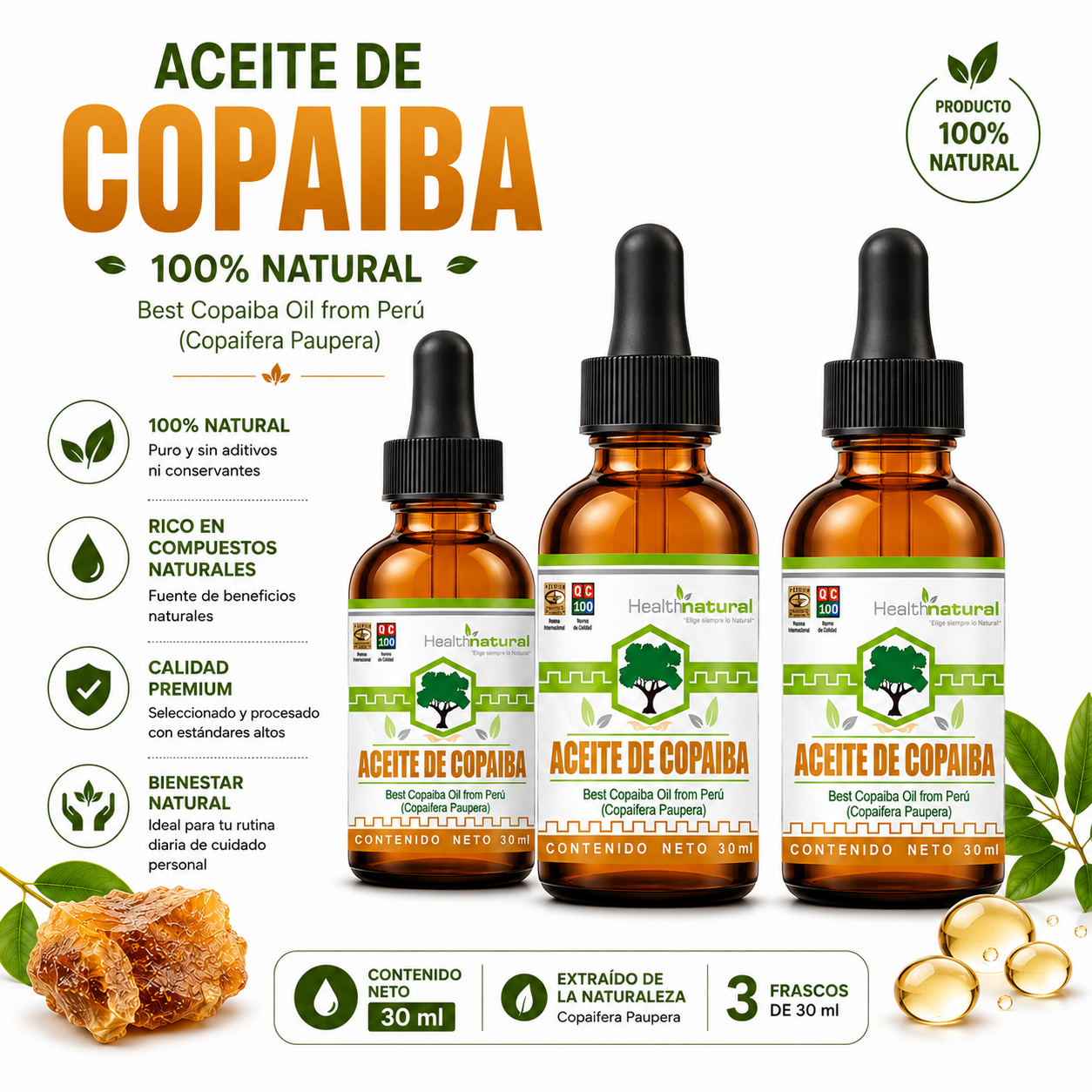 PACK 3 ACEITE DE COPAIBA HEALTHNATURAL 90ML - 1