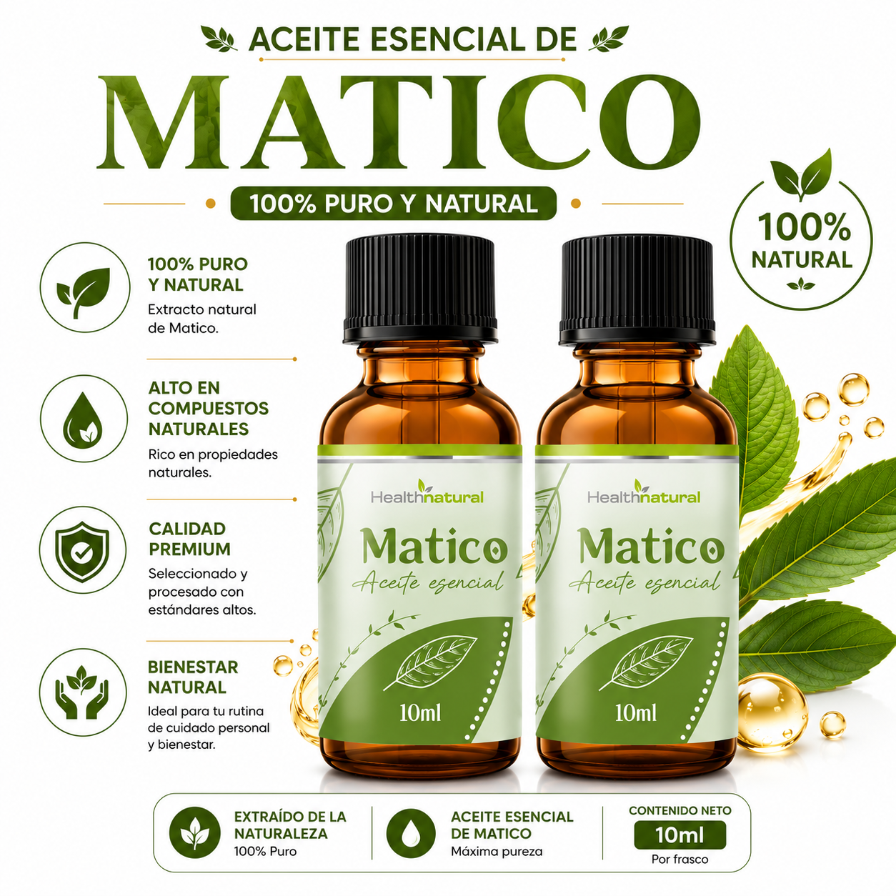 PACK 2 ACEITE ESENCIAL DE MATICO HEALTHNATURAL 20ML - 1