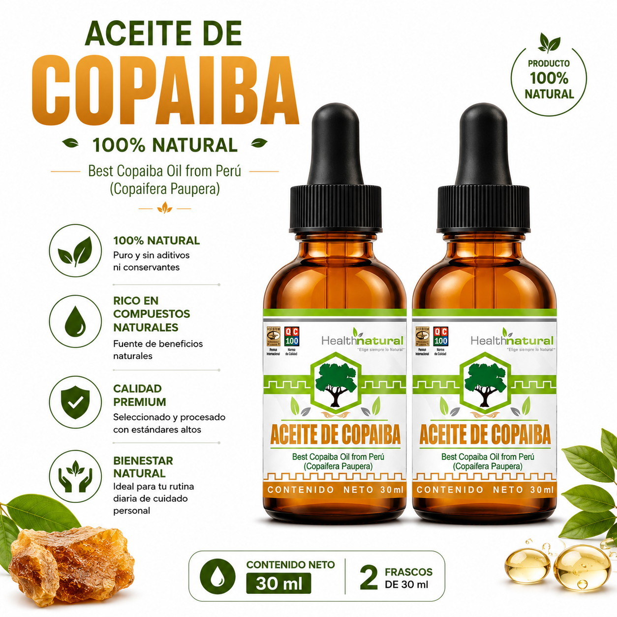PACK 2 ACEITE DE COPAIBA HEALTHNATURAL 60ML - 1