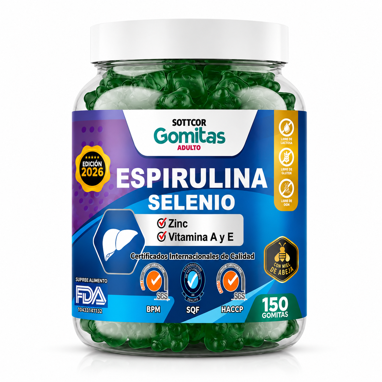 GOMITAS ESPIRULINA SELENIO PARA ADULTOS 150 GOMITAS SOTTCOR LABS - 1