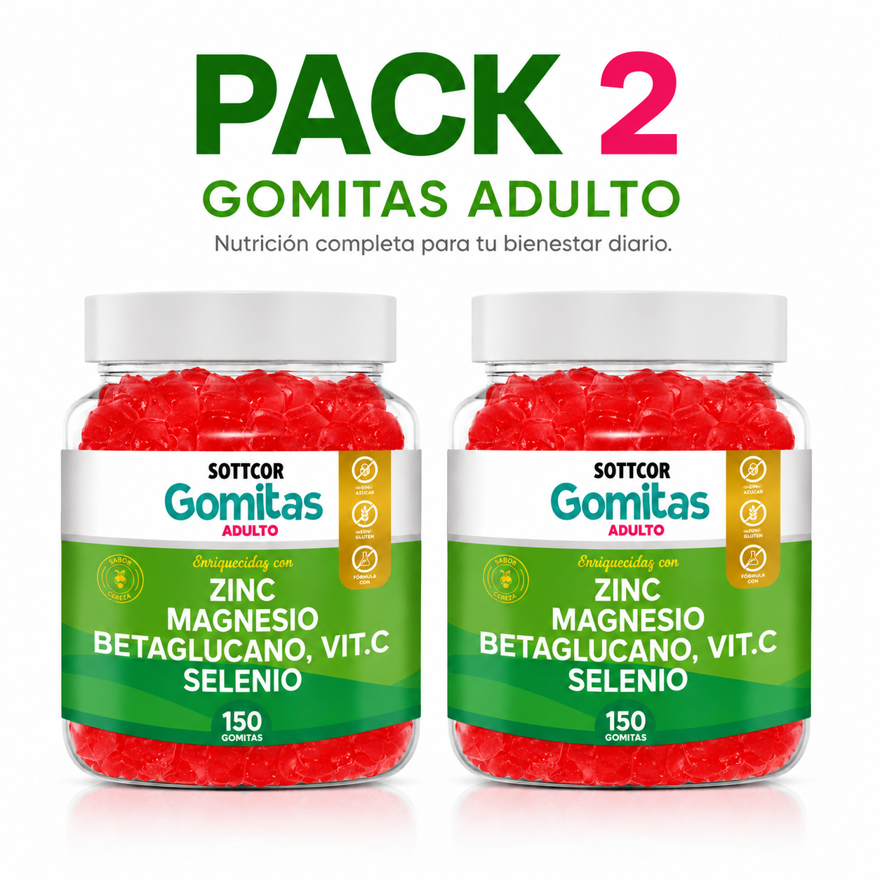 PACK 2 GOMITAS ZINC PARA ADULTOS 300 GOMITAS SOTTCOR LABS - 1