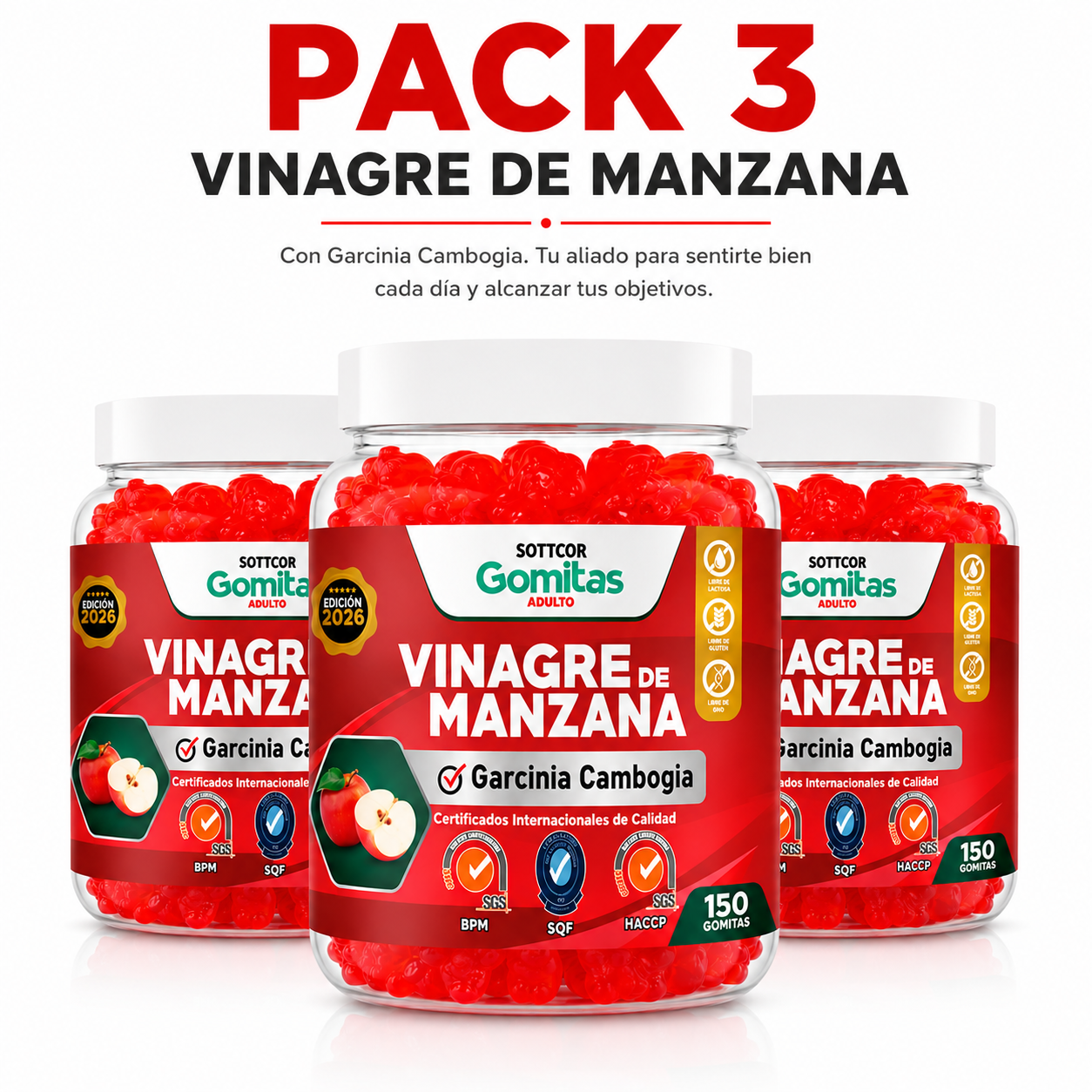 PACK 3 GOMITAS VINAGRE DE MANZANA 450 UND SOTTCOR LABS - 1