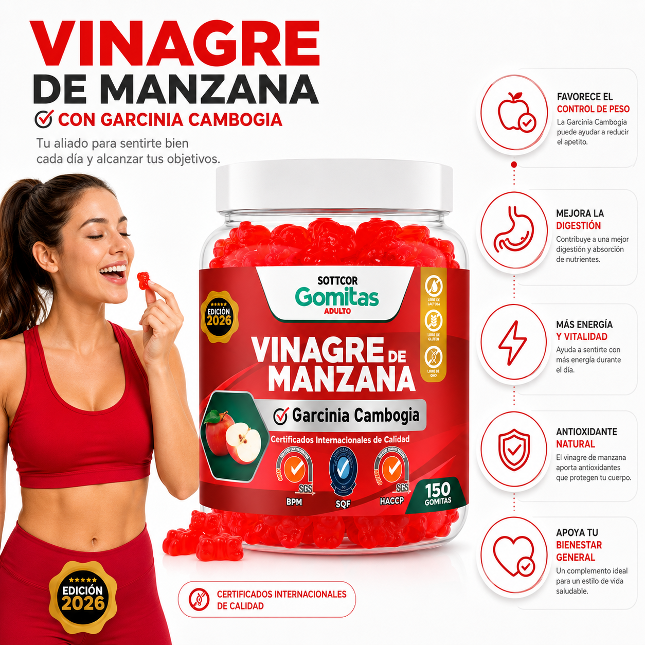 PACK 3 GOMITAS VINAGRE DE MANZANA 450 UND SOTTCOR LABS - 2