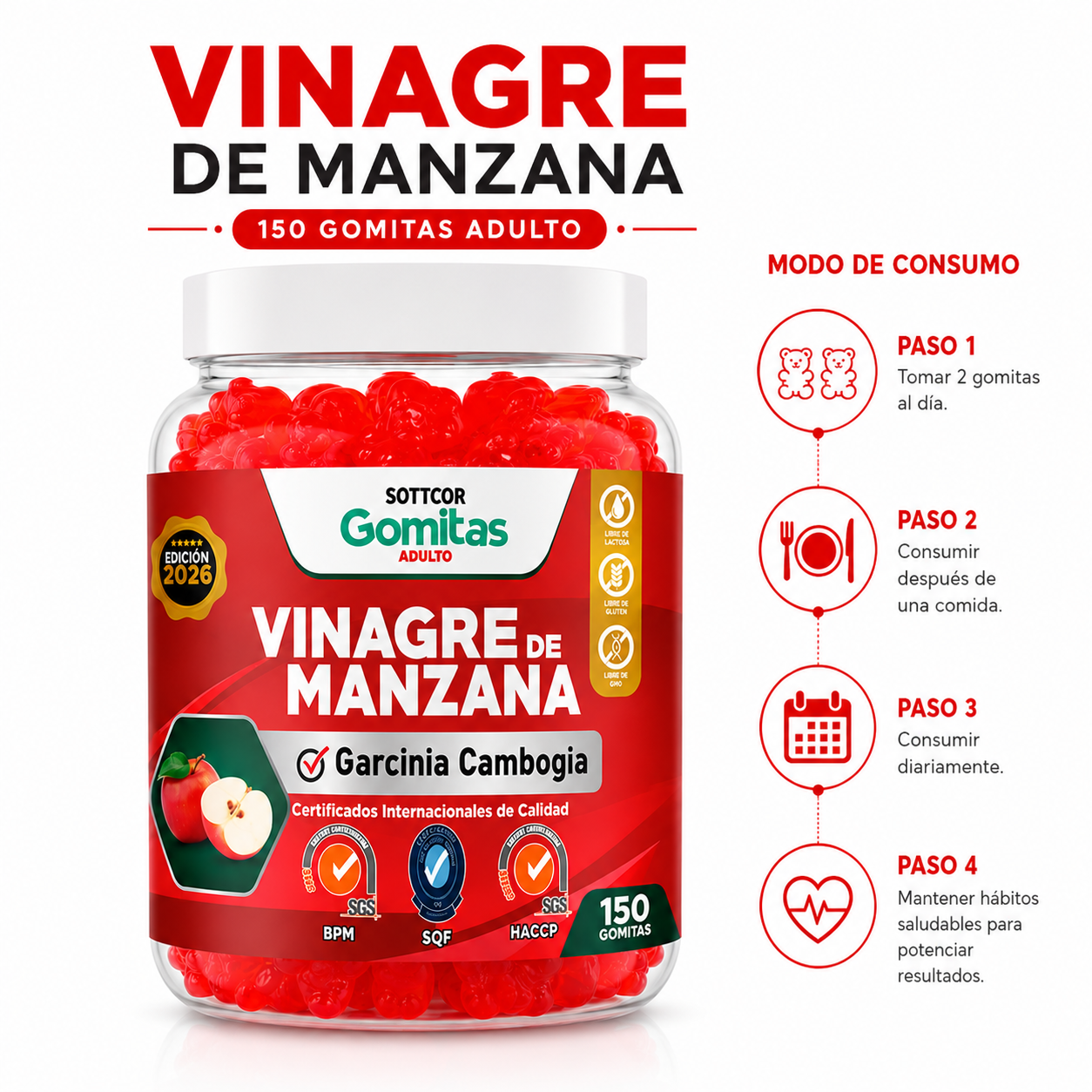 PACK 3 GOMITAS VINAGRE DE MANZANA 450 UND SOTTCOR LABS - 3