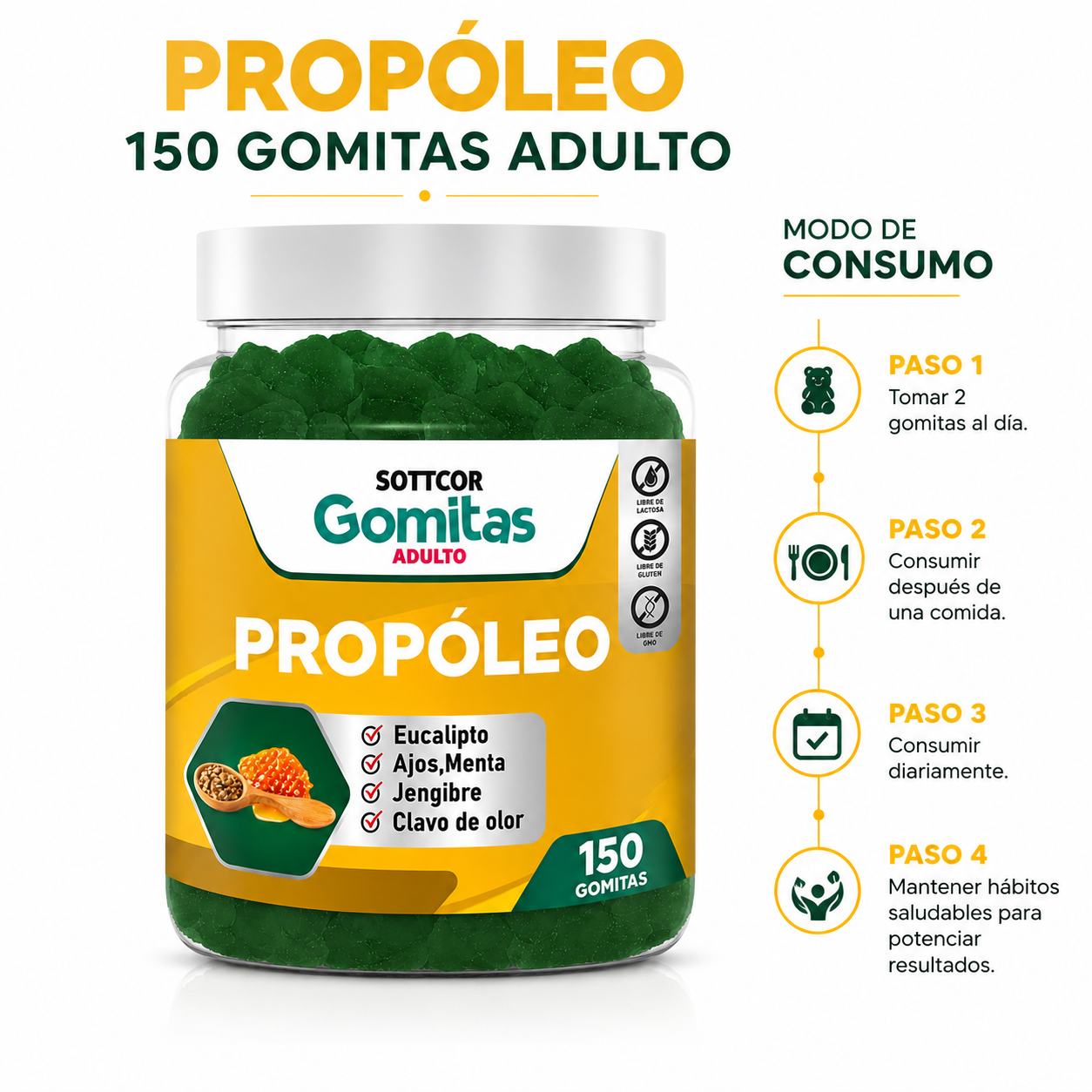 GOMITAS PROPÓLEO PARA ADULTOS 150 GOMITAS SOTTCOR LABS - 3