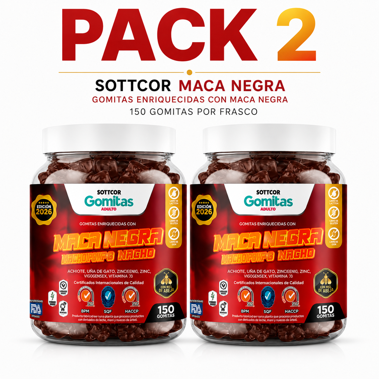 PACK 2 GOMITAS MACA NEGRA PARA ADULTOS 300 GOMITAS SOTTCOR LABS - 1