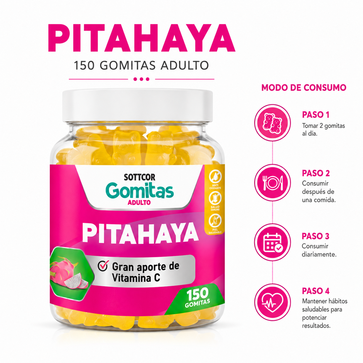 GOMITAS DE PITAHAYA ADULTOS 150 GOMITAS SOTTCOR LABS - 3