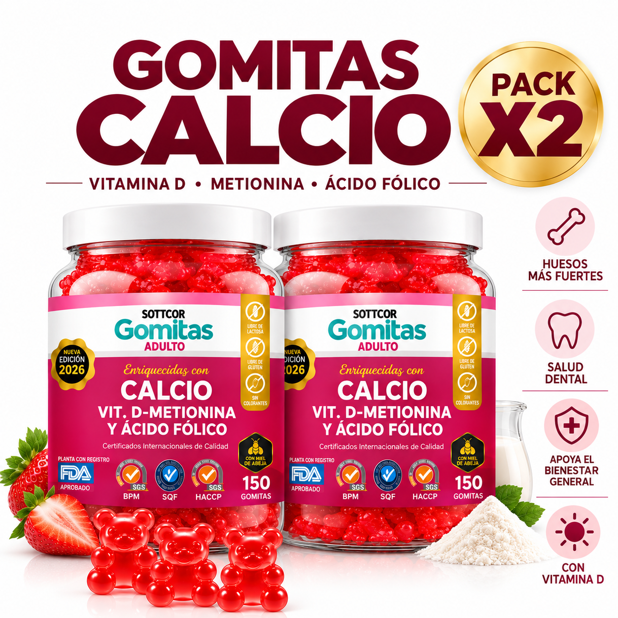 PACK 2 GOMITAS CALCIO PARA ADULTOS 300 GOMITAS SOTTCOR LABS - 1
