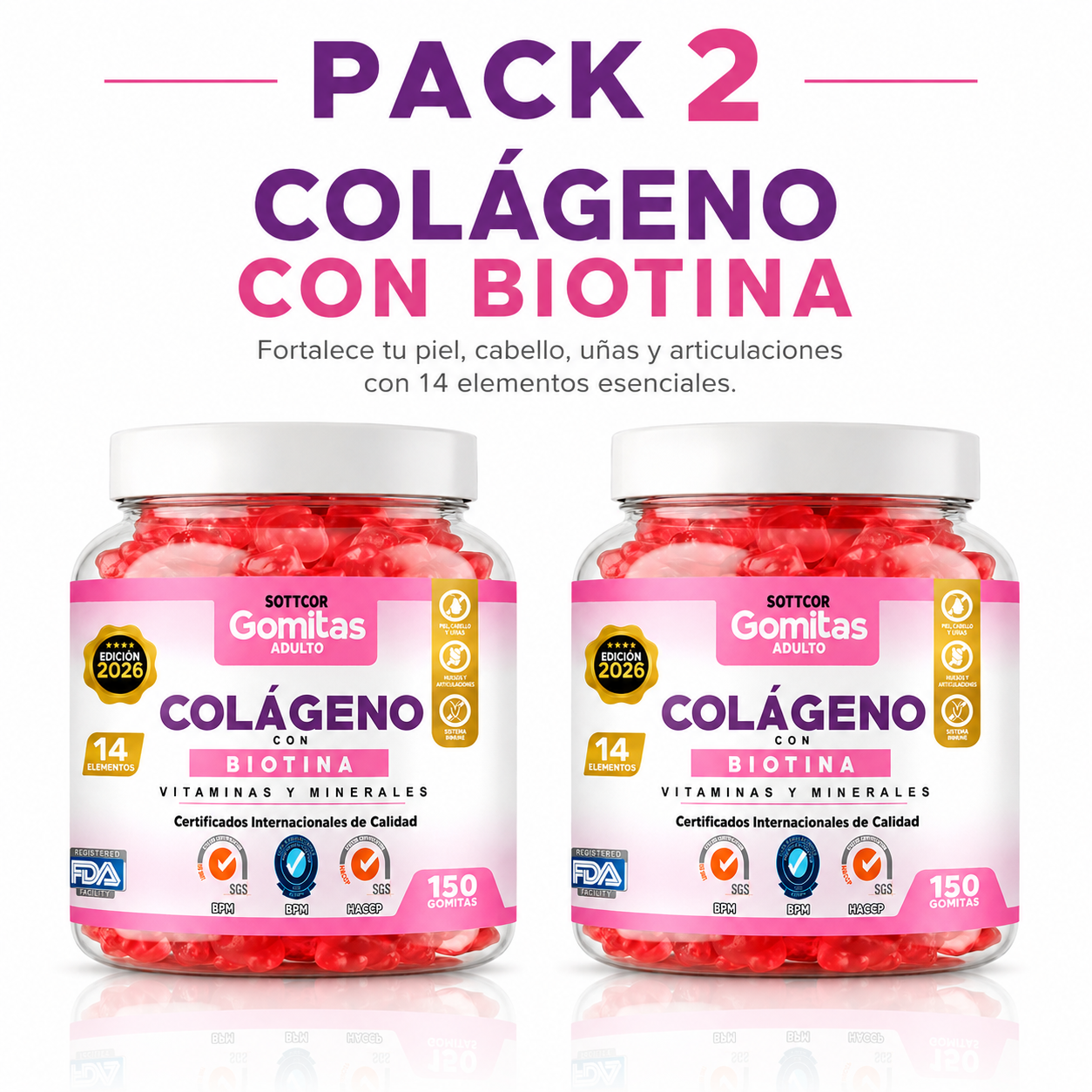 PACK 2 GOMITAS COLÁGENO CON BIOTINA 300 SOTTCOR LABS - 1