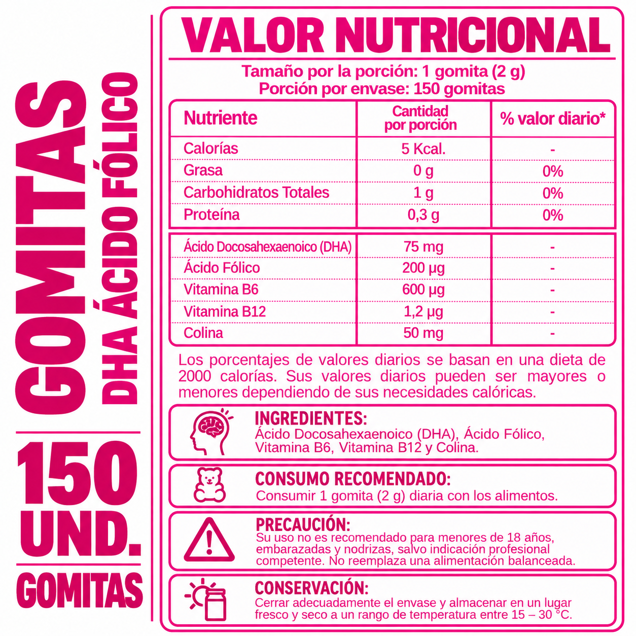 GOMITAS DHA ACIDO FOLICOPARA ADULTOS 150 GOMITAS SOTTCOR LABS - 2