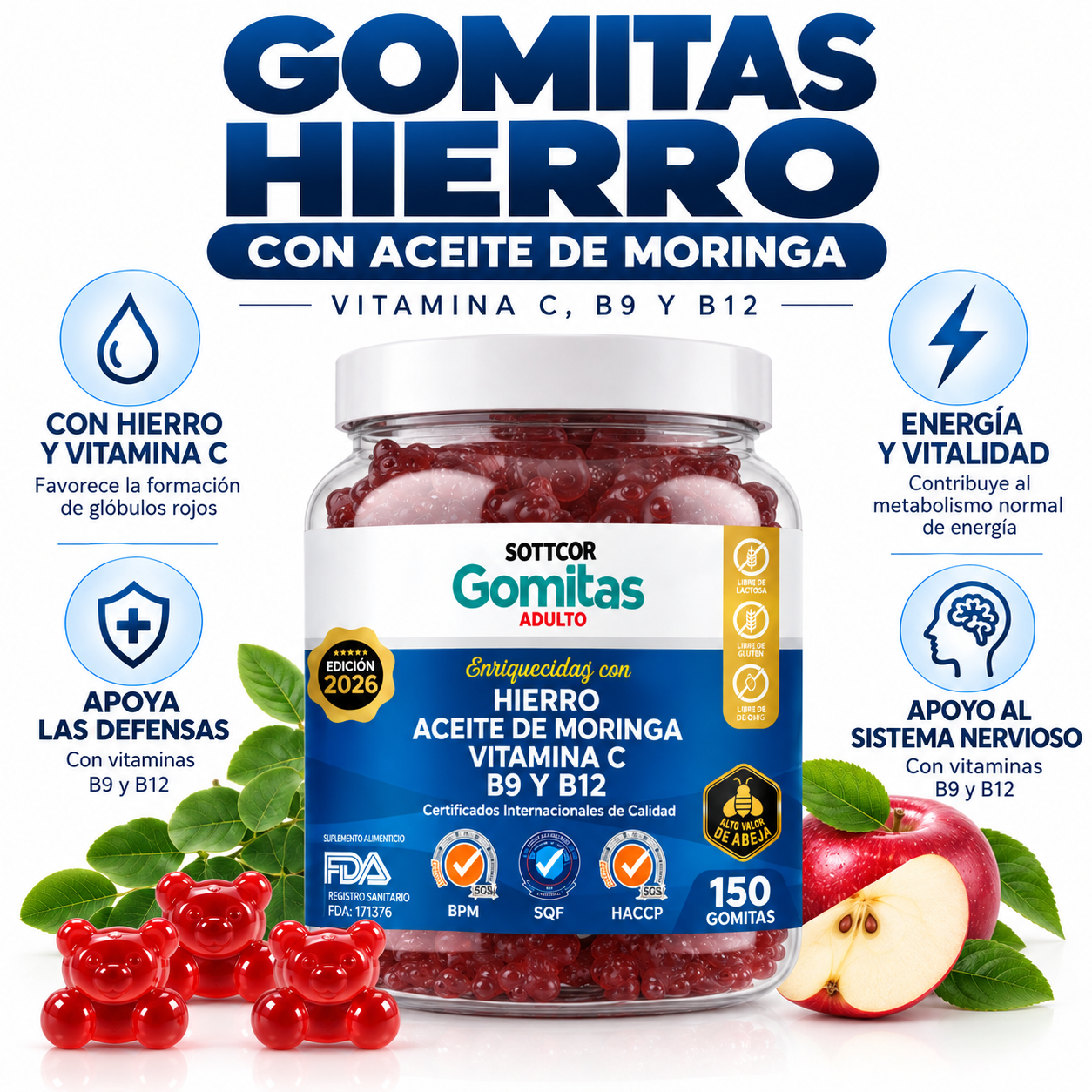 PACK 3 HIERRO PARA ADULTOS 450 GOMITAS SOTTCOR LABS - 3