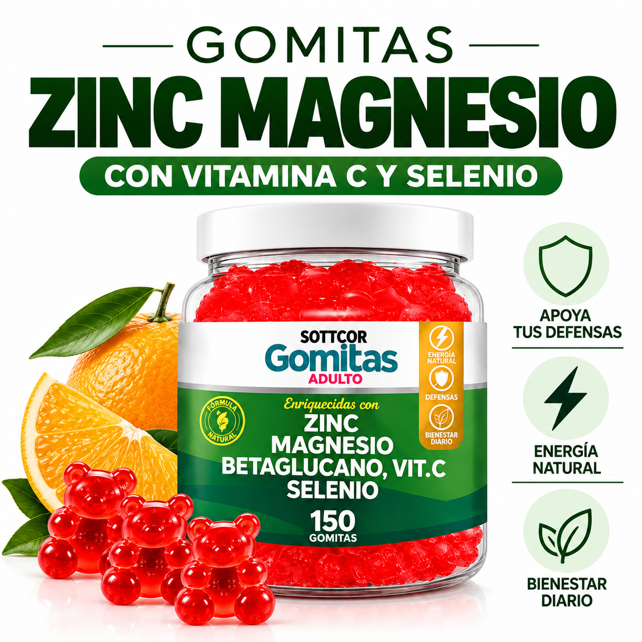 GOMITAS ZINC PARA ADULTOS 150 GOMITAS SOTTCOR LABS - 1