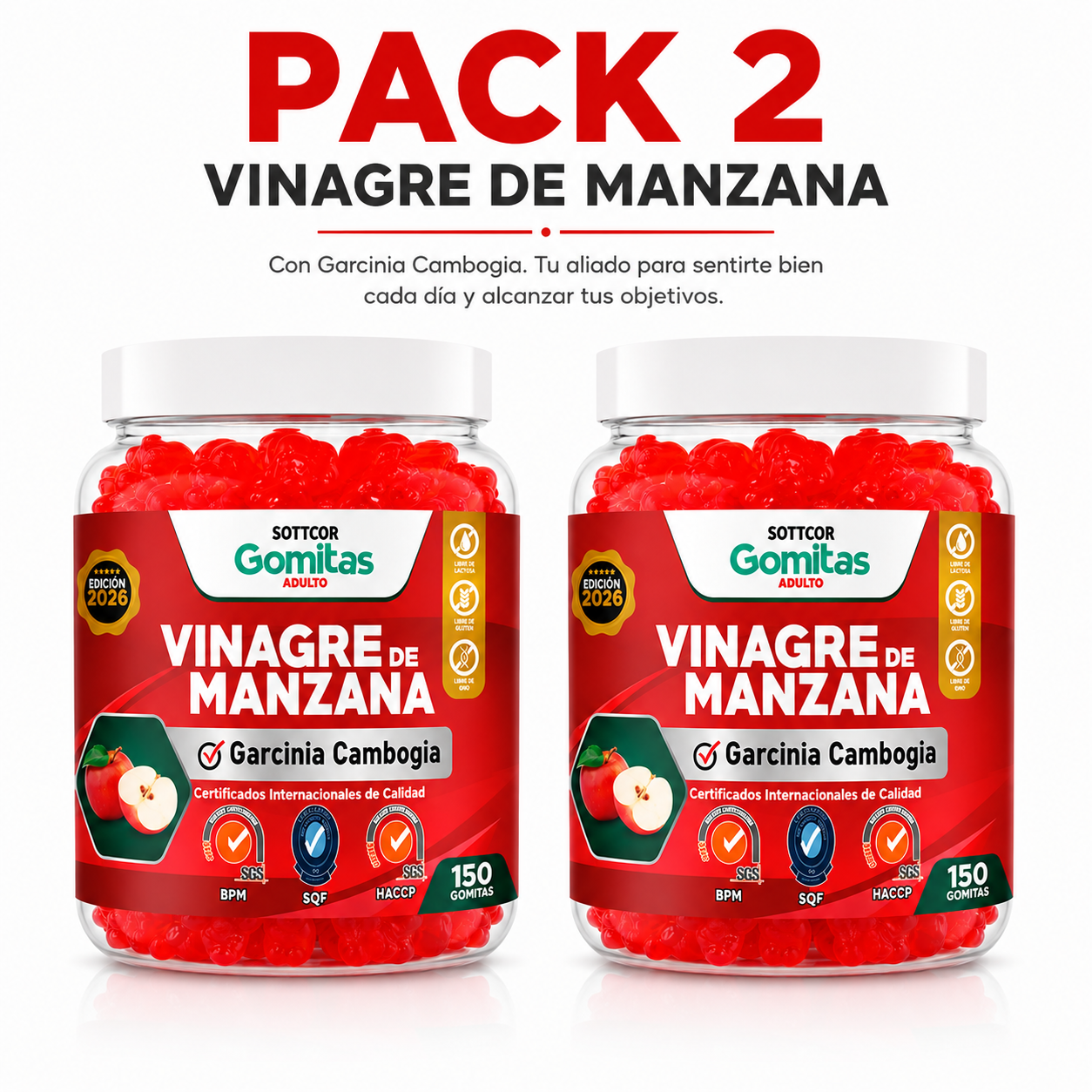 PACK 2 GOMITAS VINAGRE DE MANZANA 300 SOTTCOR LABS - 1