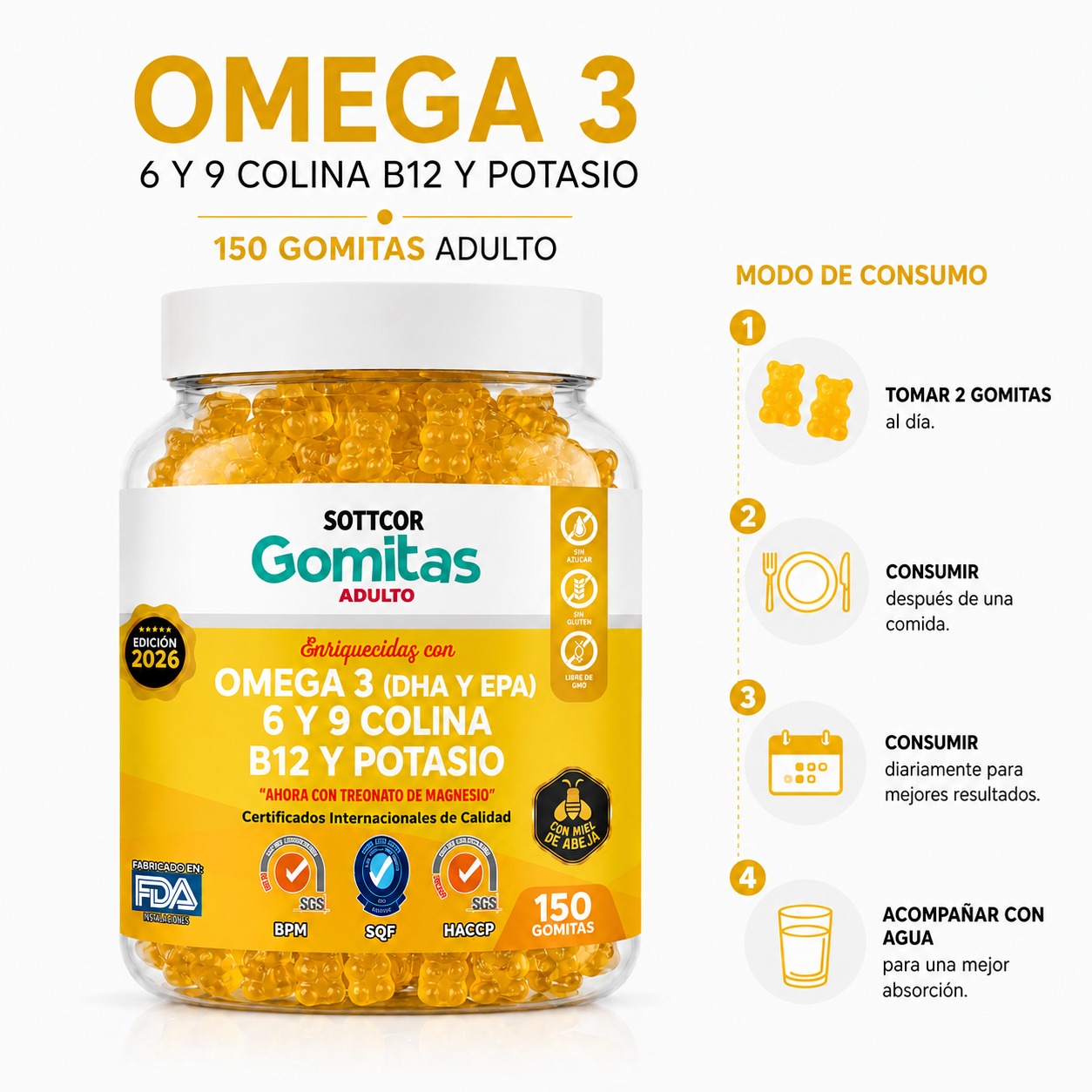 PACK 2 GOMITAS OMEGA 3 PARA ADULTOS 300 GOMITAS SOTTCOR LABS - 3