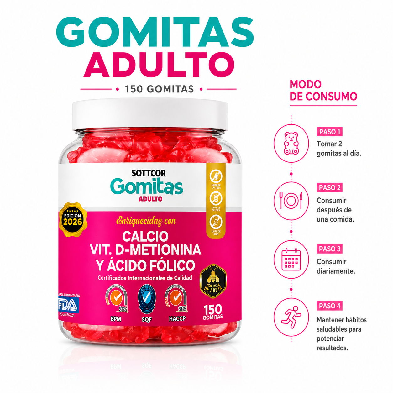 GOMITAS CALCIO PARA ADULTOS 150 GOMITAS SOTTCOR LABS - 3