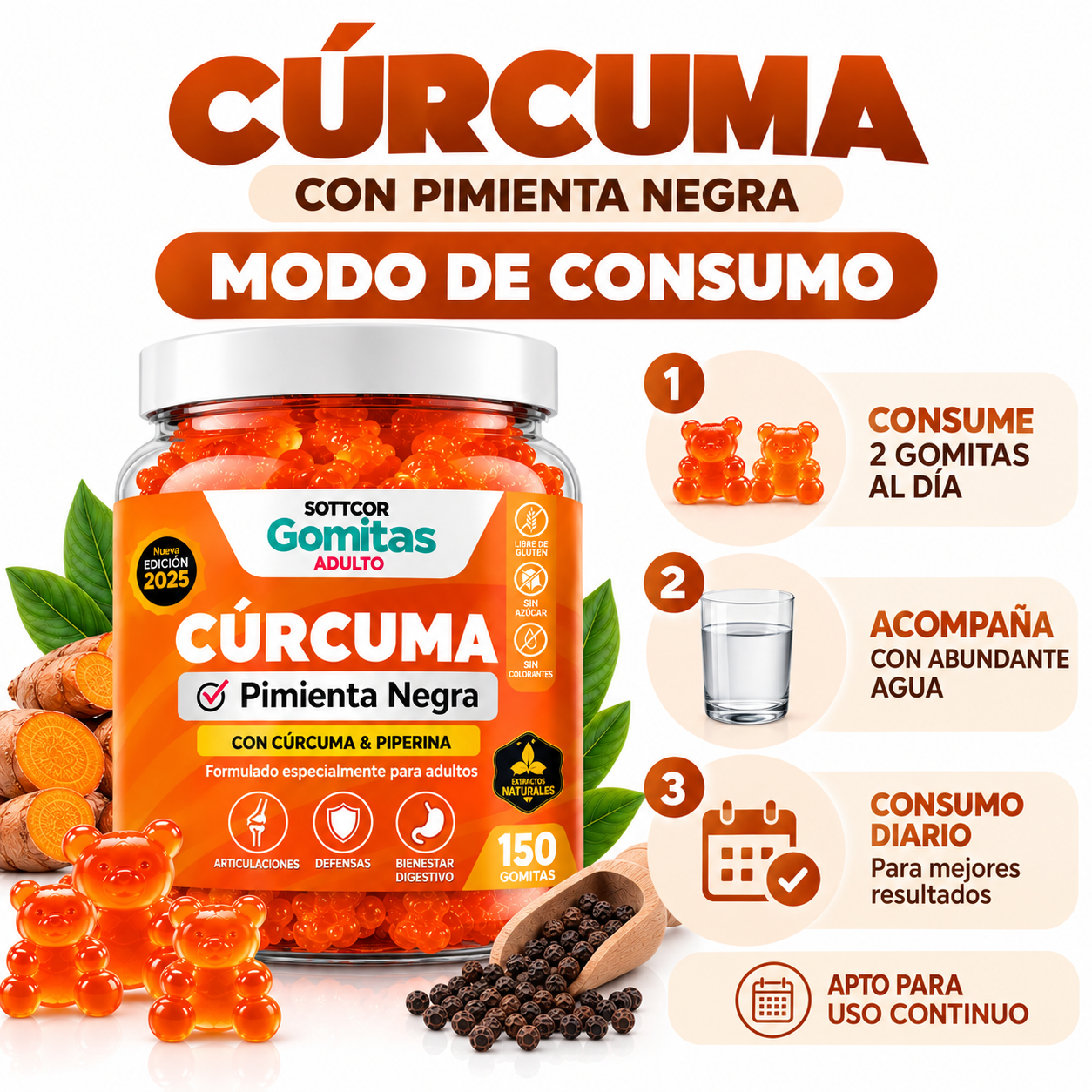 PACK 3 GOMITAS CÚRCUMA 450 GOMITAS SOTTCOR LABS - 4