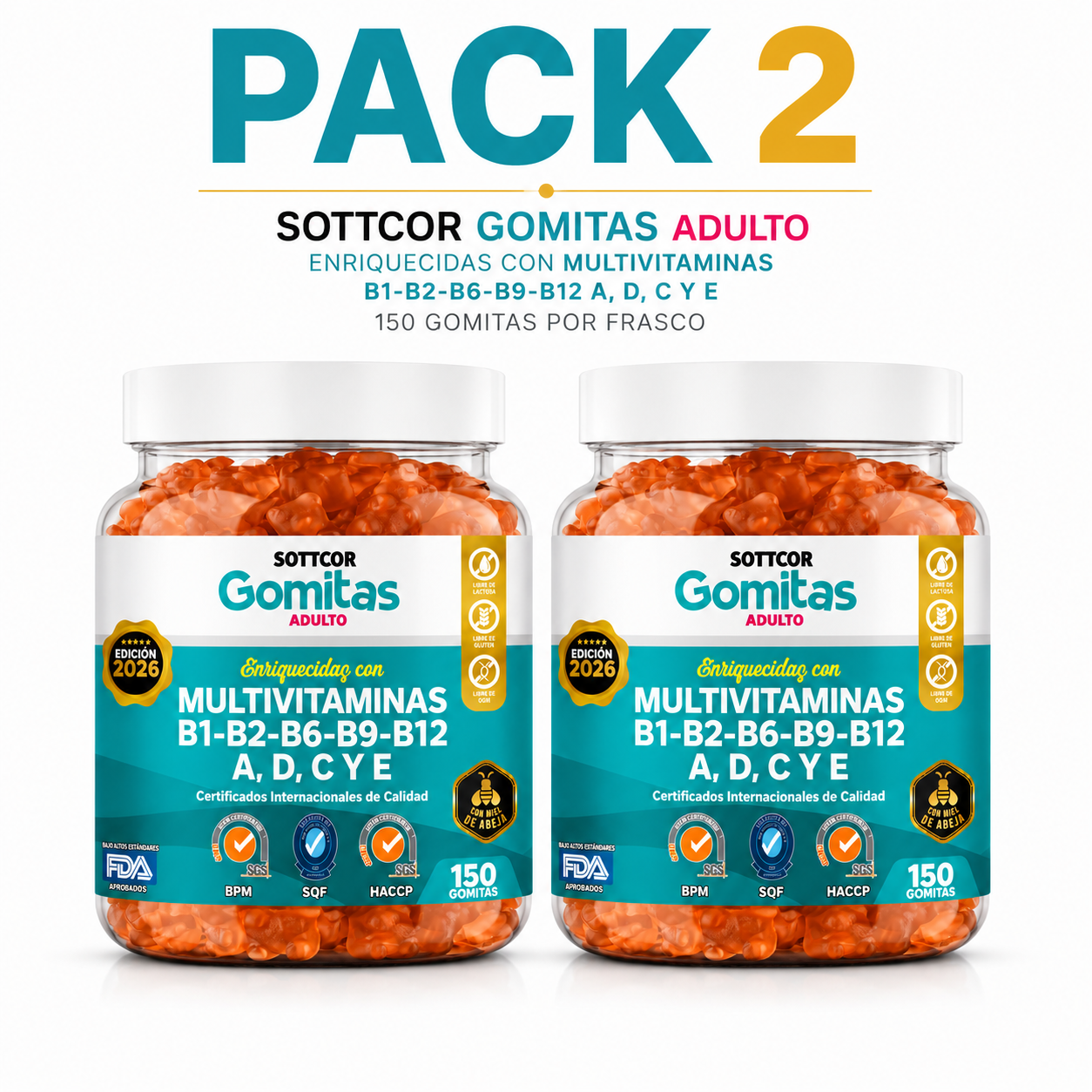 PACK 2 GOMITAS MULTIVITAMINAS 300 GOMITAS SOTTCOR LABS - 1