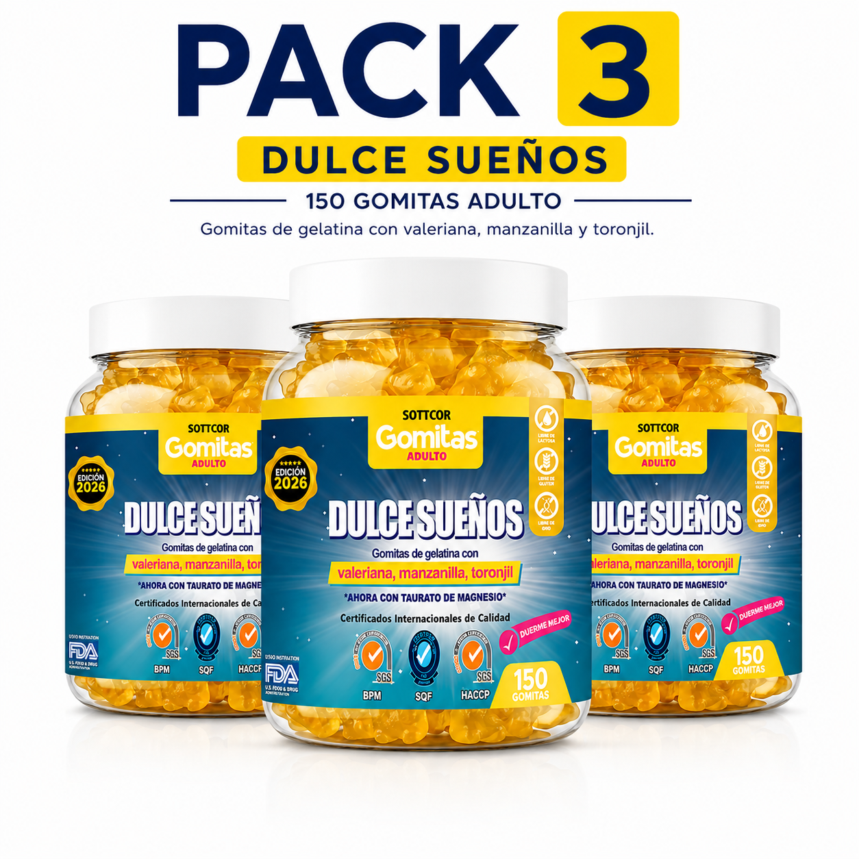 PACK 3 GOMITAS DULCES SUEÑOS CON VALERIANA 450 UND SOTTCOR LABS - 1