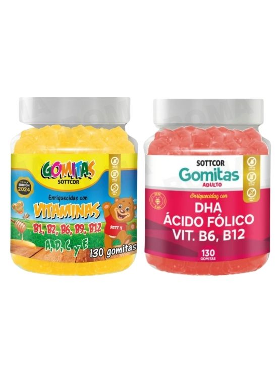 PACK 2 GOMITAS VITAMINAS PARA NIÑOS + DHA ACIDO FOLICO 260 UND - 1