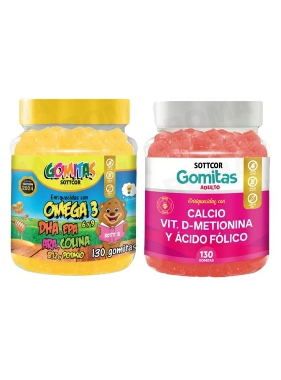 PACK 2 GOMITAS OMEGA 3 NIÑOS + CALCIO ADULTOS 130 UND - 1
