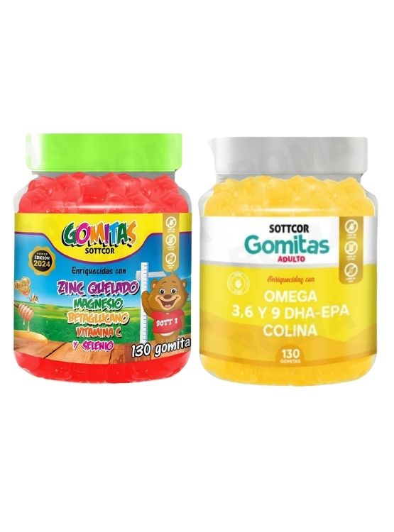 PACK 2 GOMITAS ZINC QUELADO NIÑOS  + OMEGA 3 ADULTO 260 UND - 1