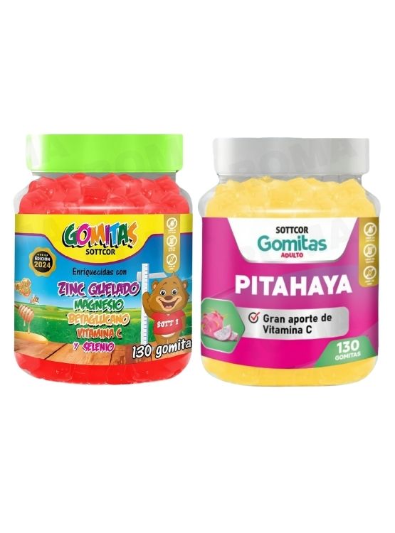 PACK 2 GOMITAS ZINC QUELADO NIÑOS  + PITAHAYA ADULTOS 130 UND - 1